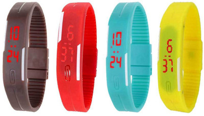 

Kissu Led Magnet Band Combo of 4 Brown, Red, Sky Blue And Yellow Watch - For Men & Women