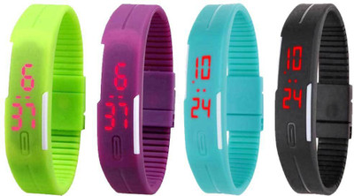 

Kissu Led Magnet Band Combo of 4 Green, Purple, Sky Blue And Black Watch - For Men & Women