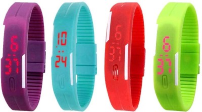 NS18 Silicone Led Magnet Band Combo of 4 Purple, Sky Blue, Red And Green Digital Watch  - For Boys & Girls   Watches  (NS18)