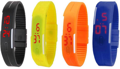 View NS18 Silicone Led Magnet Band Combo of 4 Black, Yellow, Orange And Blue Digital Watch  - For Boys & Girls Wrist Watches Price Online(NS18)