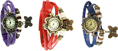 

Kissu Vintage Rakhi Watch Combo of 3 Purple, Red And Blue Watch - For Women