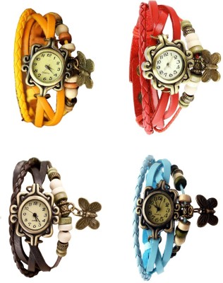 NS18 Vintage Butterfly Rakhi Combo of 4 Yellow, Brown, Red And Sky Blue Analog Watch  - For Women   Watches  (NS18)