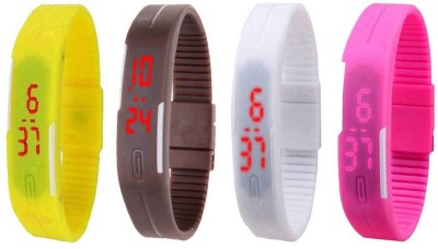 NS18 Silicone Led Magnet Band Watch Combo of 4 Yellow, Brown, White And Pink Digital Watch  - For Couple   Watches  (NS18)