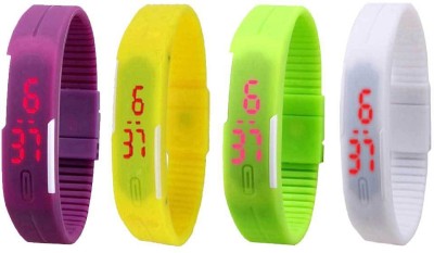 NS18 Silicone Led Magnet Band Combo of 4 Purple, Yellow, Green And White Digital Watch  - For Boys & Girls   Watches  (NS18)