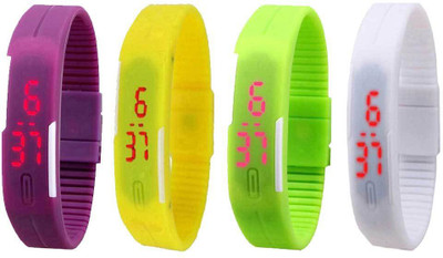 

Kissu Led Magnet Band Combo of 4 Purple, Yellow, Green And White Watch - For Men & Women