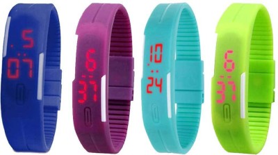 NS18 Silicone Led Magnet Band Combo of 4 Blue, Purple, Sky Blue And Green Digital Watch  - For Boys & Girls   Watches  (NS18)