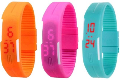NS18 Silicone Led Magnet Band Combo of 3 Orange, Pink And Sky Blue Digital Watch  - For Boys & Girls   Watches  (NS18)