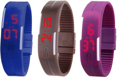 NS18 Silicone Led Magnet Band Combo of 3 Blue, Brown And Purple Digital Watch  - For Boys & Girls   Watches  (NS18)