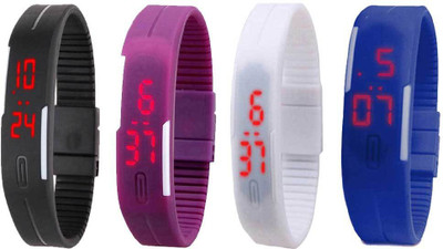 

Kissu Led Magnet Band Combo of 4 Black, Purple, White And Blue Watch - For Men & Women