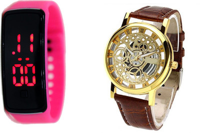 

COSMIC DARK PINK BUTTON LED BAND TRANSPARENT BROWN Watch - For Couple