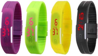 NS18 Silicone Led Magnet Band Combo of 4 Purple, Green, Yellow And Black Digital Watch  - For Boys & Girls   Watches  (NS18)