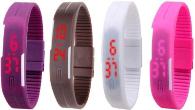 NS18 Silicone Led Magnet Band Watch Combo of 4 Purple, Brown, White And Pink Digital Watch  - For Couple   Watches  (NS18)