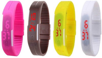NS18 Silicone Led Magnet Band Combo of 4 Pink, Brown, Yellow And White Digital Watch  - For Boys & Girls   Watches  (NS18)