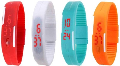 NS18 Silicone Led Magnet Band Combo of 4 Red, White, Sky Blue And Orange Digital Watch  - For Boys & Girls   Watches  (NS18)