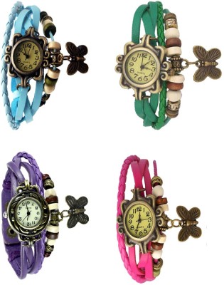 NS18 Vintage Butterfly Rakhi Combo of 4 Sky Blue, Purple, Green And Pink Analog Watch  - For Women   Watches  (NS18)