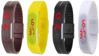 NS18 Silicone Led Magnet Band Combo of 4 Brown, Yellow, Black And White Digital Watch  - For Boys & Girls   Watches  (NS18)