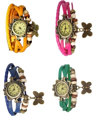 NS18 Vintage Butterfly Rakhi Combo of 4 Yellow, Blue, Pink And Green Analog Watch  - For Women   Watches  (NS18)