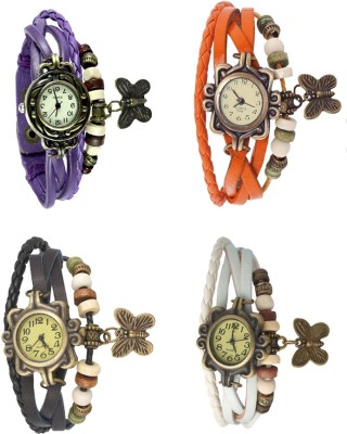 NS18 Vintage Butterfly Rakhi Combo of 4 Purple, Black, Orange And White Analog Watch  - For Women   Watches  (NS18)