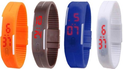 NS18 Silicone Led Magnet Band Combo of 4 Orange, Brown, Blue And White Digital Watch  - For Boys & Girls   Watches  (NS18)