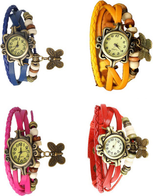

Kissu Vintage Rakhi Combo of 4 Blue, Pink, Yellow And Red Watch - For Women