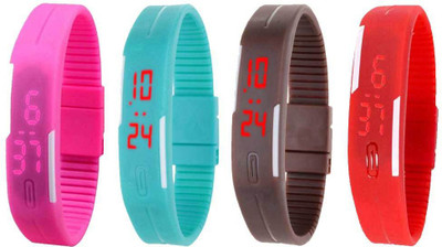 

Kissu Led Magnet Band Combo of 4 Pink, Sky Blue, Brown And Red Watch - For Men & Women