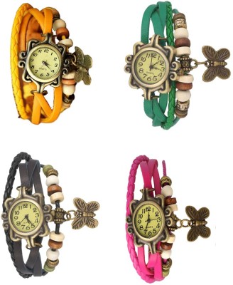 NS18 Vintage Butterfly Rakhi Combo of 4 Yellow, Black, Green And Pink Watch  - For Women   Watches  (NS18)