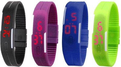 NS18 Silicone Led Magnet Band Combo of 4 Black, Purple, Blue And Green Digital Watch  - For Boys & Girls   Watches  (NS18)