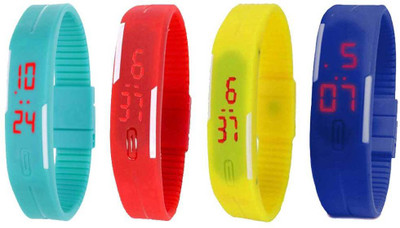 NS18 Silicone Led Magnet Band Combo of 4 Sky Blue, Red, Yellow And Blue Digital Watch  - For Boys & Girls   Watches  (NS18)