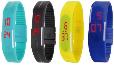 NS18 Silicone Led Magnet Band Combo of 4 Sky Blue, Black, Yellow And Blue Digital Watch  - For Boys & Girls   Watches  (NS18)