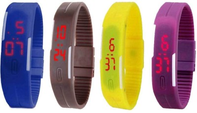 NS18 Silicone Led Magnet Band Watch Combo of 4 Blue, Brown, Yellow And Purple Digital Watch  - For Couple   Watches  (NS18)