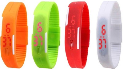 NS18 Silicone Led Magnet Band Combo of 4 Orange, Green, Red And White Digital Watch  - For Boys & Girls   Watches  (NS18)