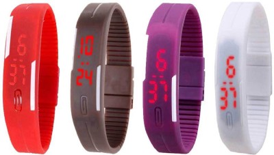 NS18 Silicone Led Magnet Band Combo of 4 Red, Brown, Purple And White Digital Watch  - For Boys & Girls   Watches  (NS18)