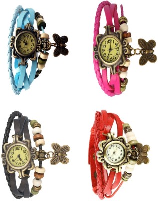 NS18 Vintage Butterfly Rakhi Combo of 4 Sky Blue, Black, Pink And Red Analog Watch  - For Women   Watches  (NS18)
