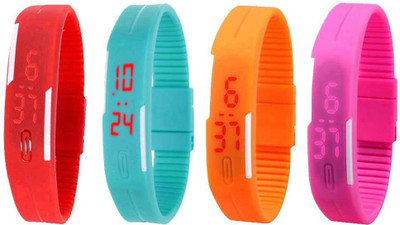 NS18 Silicone Led Magnet Band Combo of 4 Red, Sky Blue, Orange And Pink Digital Watch  - For Boys & Girls   Watches  (NS18)