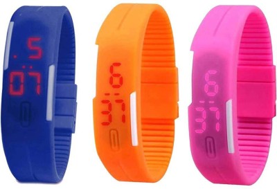NS18 Silicone Led Magnet Band Combo of 3 Blue, Orange And Pink Digital Watch  - For Boys & Girls   Watches  (NS18)