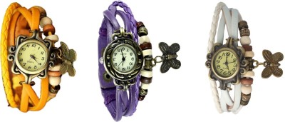 NS18 Vintage Butterfly Rakhi Watch Combo of 3 Yellow, Purple And White Analog Watch  - For Women   Watches  (NS18)