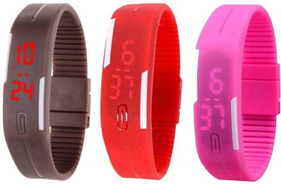 NS18 Silicone Led Magnet Band Combo of 3 Brown, Red And Pink Digital Watch  - For Boys & Girls   Watches  (NS18)