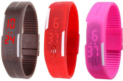 

NS18 Silicone Led Magnet Band Combo of 3 Brown, Red And Pink Watch - For Boys & Girls