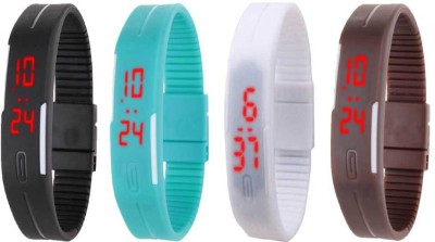 NS18 Silicone Led Magnet Band Combo of 4 Black, Sky Blue, White And Brown Digital Watch  - For Boys & Girls   Watches  (NS18)