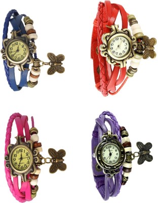NS18 Vintage Butterfly Rakhi Combo of 4 Blue, Pink, Red And Purple Analog Watch  - For Women   Watches  (NS18)
