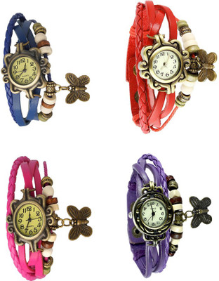 NS18 Vintage Butterfly Rakhi Combo of 4 Blue, Pink, Red And Purple Analog Watch  - For Women   Watches  (NS18)