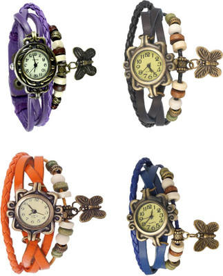 

Kissu Vintage Rakhi Combo of 4 Purple, Orange, Black And Blue Watch - For Women