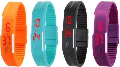 NS18 Silicone Led Magnet Band Watch Combo of 4 Orange, Sky Blue, Black And Purple Digital Watch  - For Couple   Watches  (NS18)