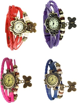 NS18 Vintage Butterfly Rakhi Combo of 4 Red, Pink, Purple And Blue Analog Watch  - For Women   Watches  (NS18)