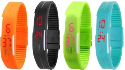NS18 Silicone Led Magnet Band Watch Combo of 4 Orange, Black, Green And Sky Blue Digital Watch  - For Couple   Watches  (NS18)