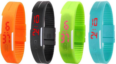 

NS18 Silicone Led Magnet Band Watch Combo of 4 Orange, Black, Green And Sky Blue Watch - For Couple