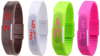NS18 Silicone Led Magnet Band Combo of 4 Brown, White, Green And Pink Digital Watch  - For Boys & Girls   Watches  (NS18)