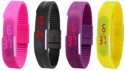 NS18 Silicone Led Magnet Band Combo of 4 Pink, Black, Purple And Yellow Digital Watch  - For Boys & Girls   Watches  (NS18)
