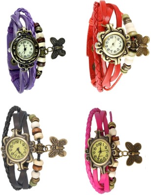 NS18 Vintage Butterfly Rakhi Combo of 4 Purple, Black, Red And Pink Analog Watch  - For Women   Watches  (NS18)