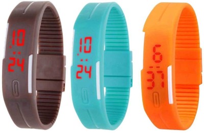 NS18 Silicone Led Magnet Band Combo of 3 Brown, Sky Blue And Orange Digital Watch  - For Boys & Girls   Watches  (NS18)